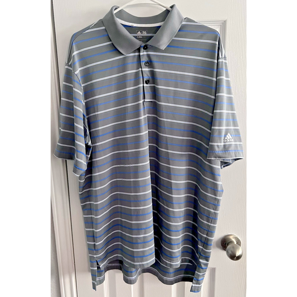 Adidas ClimaLite Golf Polo Mens XL Short Sleeve Lightweight Stripes Casual